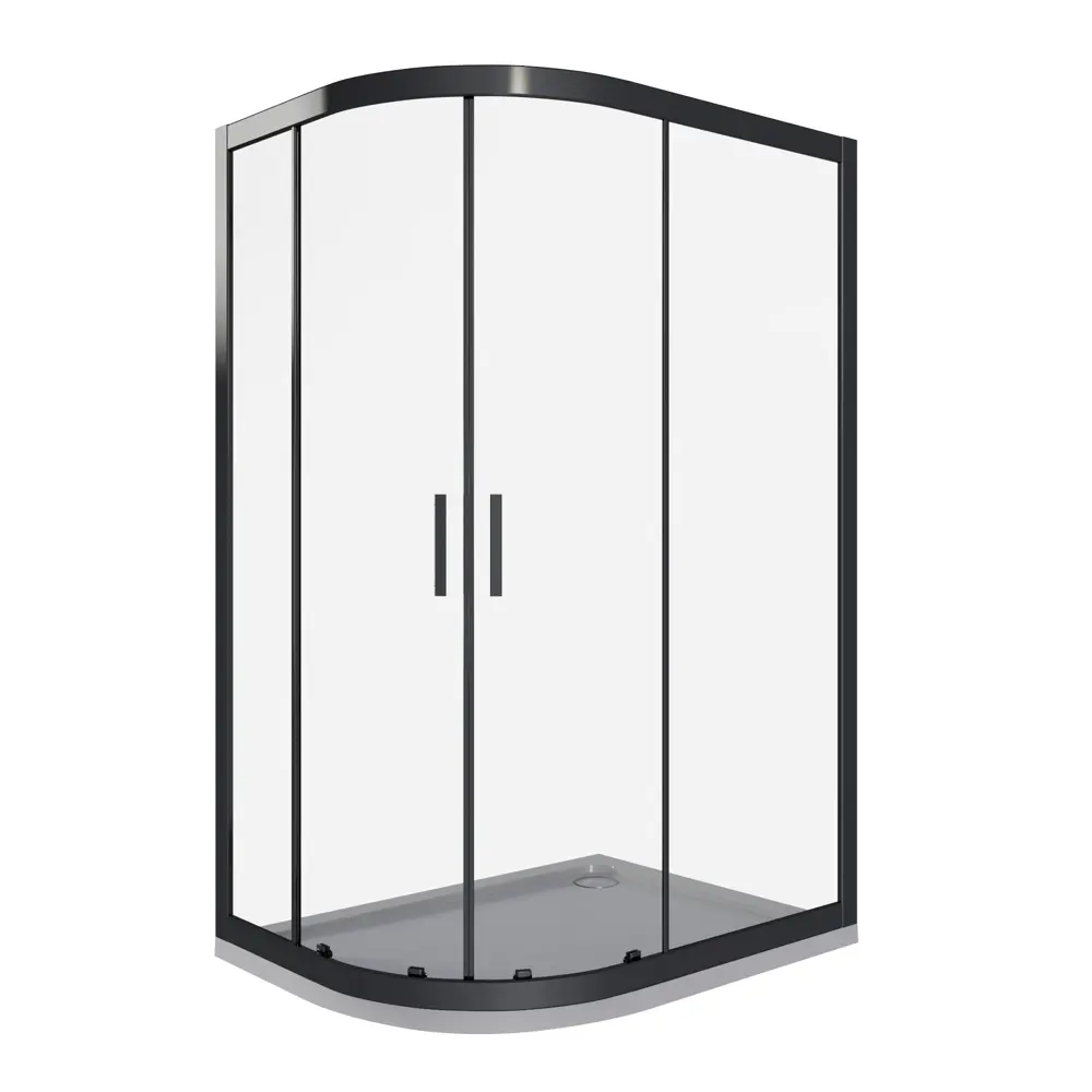 Фото Душевой уголок Makiato New 1/4 круга 120x80 см черный профиль прозрачное стекло раздвижной Фото Душевой уголок Makiato New 1/4 круга 120x80 см черный профиль прозрачное стекло раздвижной