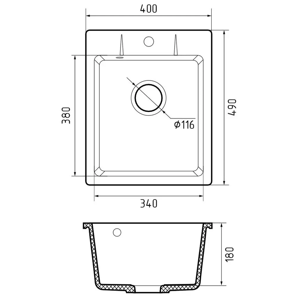 Фото 3 Мойка для кухни Granfest 49x40 см глубина чаши 18 см искусственный камень цвет песочный