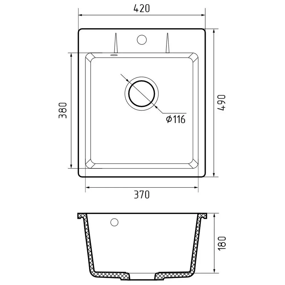 Фото 3 Мойка для кухни Granfest 49x42 см глубина чаши 18 см искусственный камень цвет серый