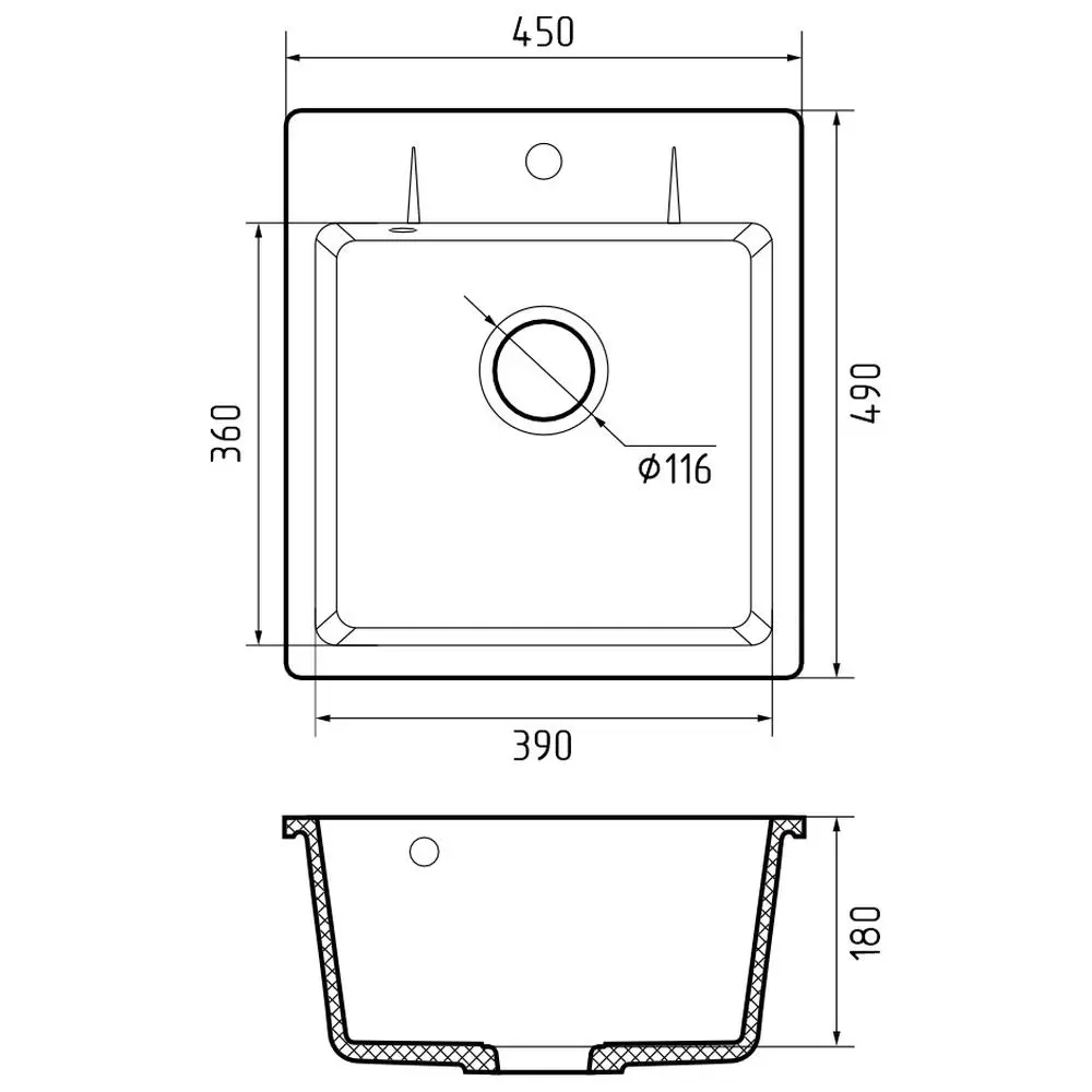 Фото 4 Мойка для кухни Granfest 49x45 см глубина чаши 18 см искусственный камень цвет черный