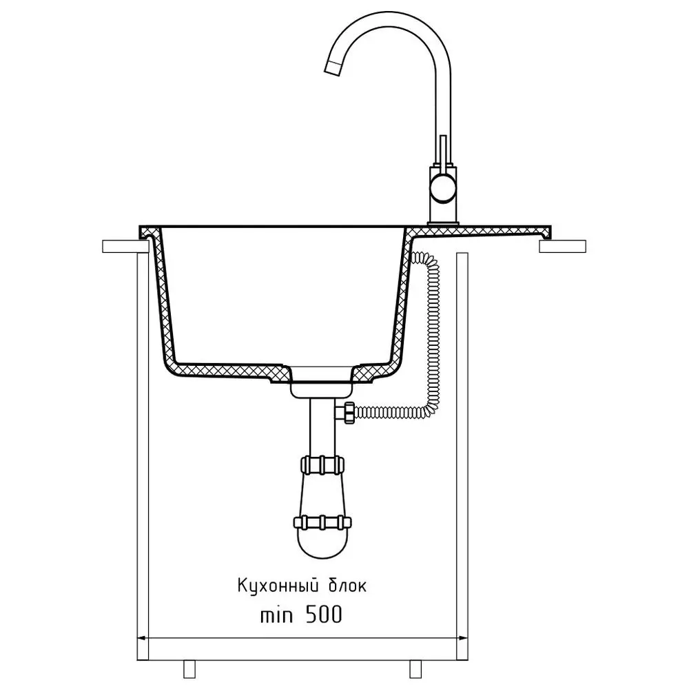 Фото 5 Мойка для кухни Granfest 258L темно-серый 49x58 см глубина чаши 18 см искусственный камень цвет темно-серый