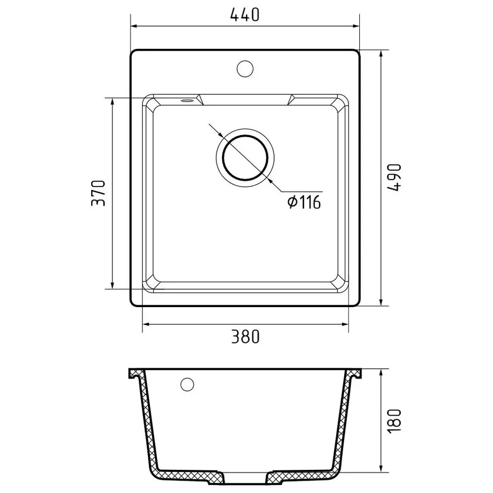Фото 4 Мойка для кухни Granfest 49x44 см глубина чаши 18 см искусственный камень цвет белый