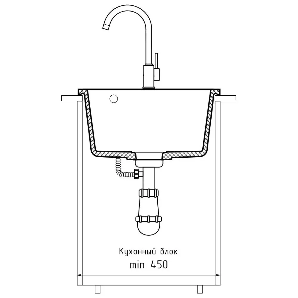 Фото 5 Мойка для кухни Granfest 49x44 см глубина чаши 18 см искусственный камень цвет белый