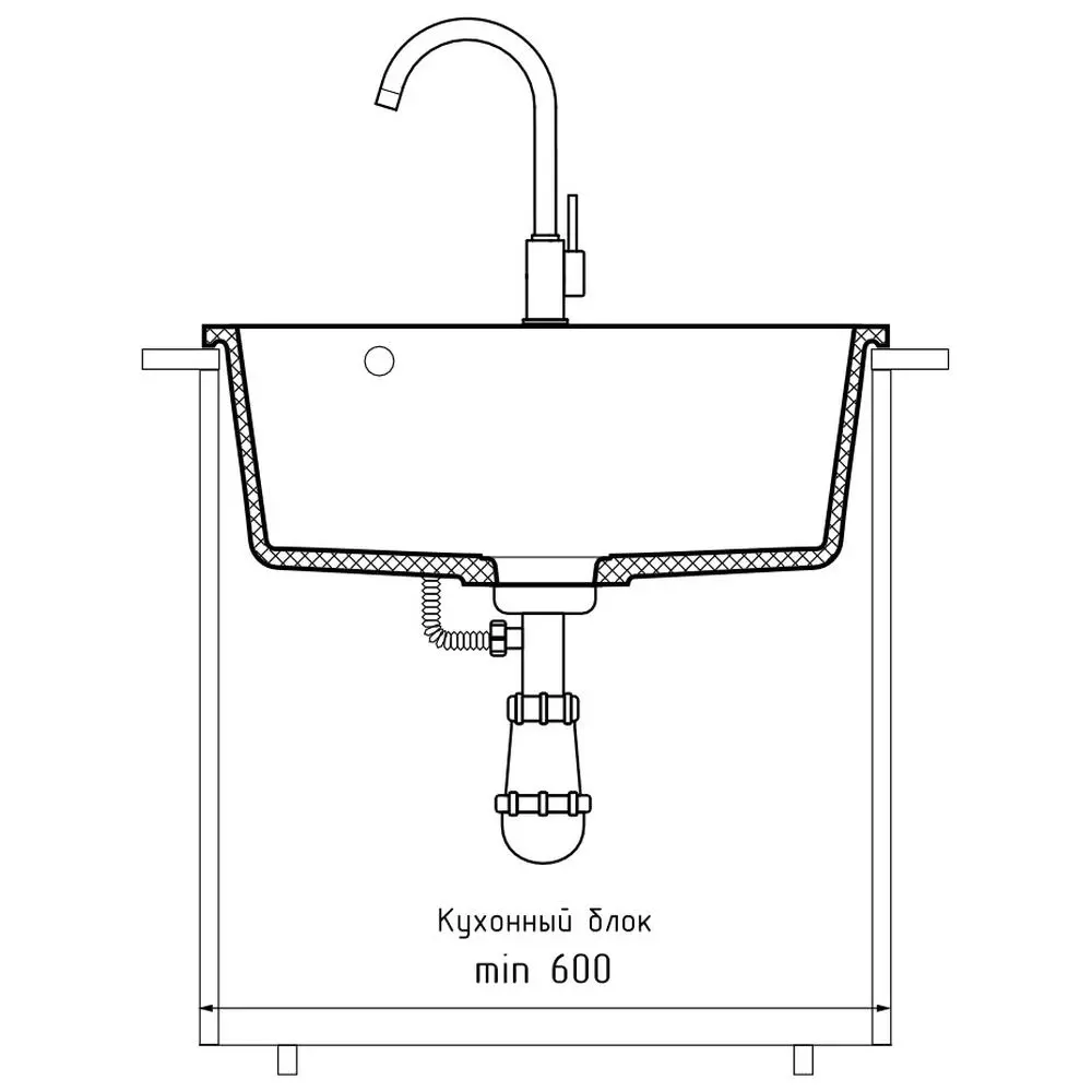 Фото 4 Мойка для кухни Granfest 658 серый 49x58 см глубина чаши 18 см искусственный камень цвет серый