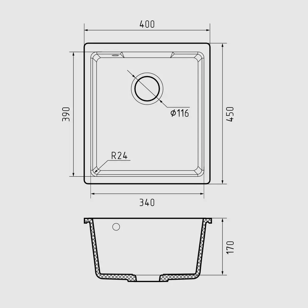 Фото 6 Мойка для кухни Granfest 45x40 см глубина чаши 17 см искусственный камень цвет черный