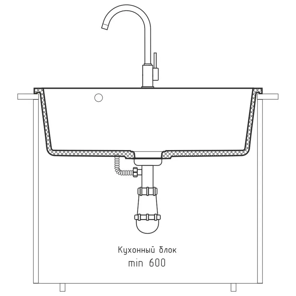 Фото 4 Мойка для кухни Granfest 45x65 см глубина чаши 17 см искусственный камень цвет серый