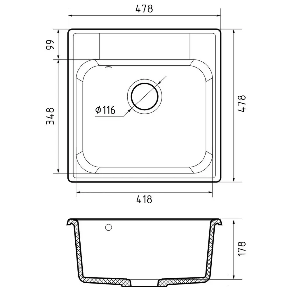 Фото 3 Мойка для кухни Granfest 47.8x47.8 см глубина чаши 17.8 см искусственный камень цвет серый Фото 3 Мойка для кухни Granfest 47.8x47.8 см глубина чаши 17.8 см искусственный камень цвет серый