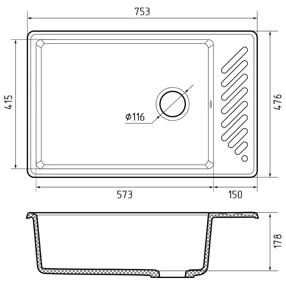 Фото 3 Мойка для кухни Granfest 47.6x75.3 см глубина чаши 17.8 см искусственный камень цвет темно-серый Фото 3 Мойка для кухни Granfest 47.6x75.3 см глубина чаши 17.8 см искусственный камень цвет темно-серый