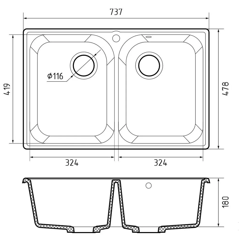 Фото 3 Мойка для кухни Granfest 15 белый 47.8x73.7 см глубина чаши 18 см искусственный камень цвет белый