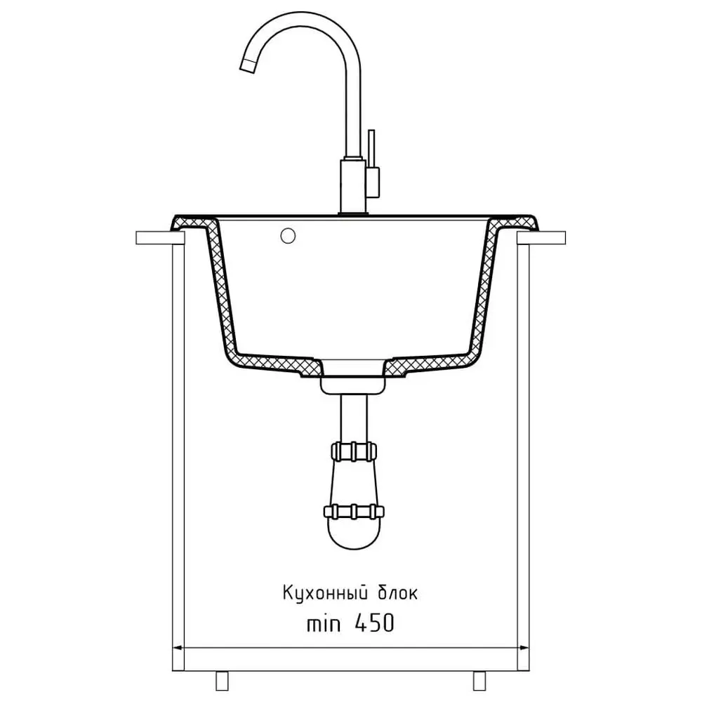 Фото 4 Мойка для кухни Granfest 47.9x47.9 см глубина чаши 18 см искусственный камень цвет темно-серый