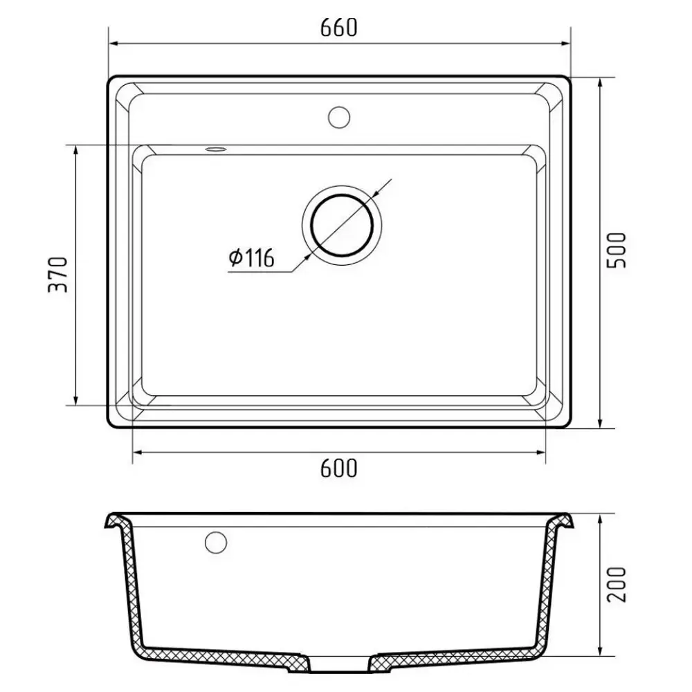 Фото 5 Мойка для кухни Granfest LV-660 серый 50x66 см глубина чаши 20 см искусственный камень цвет серый