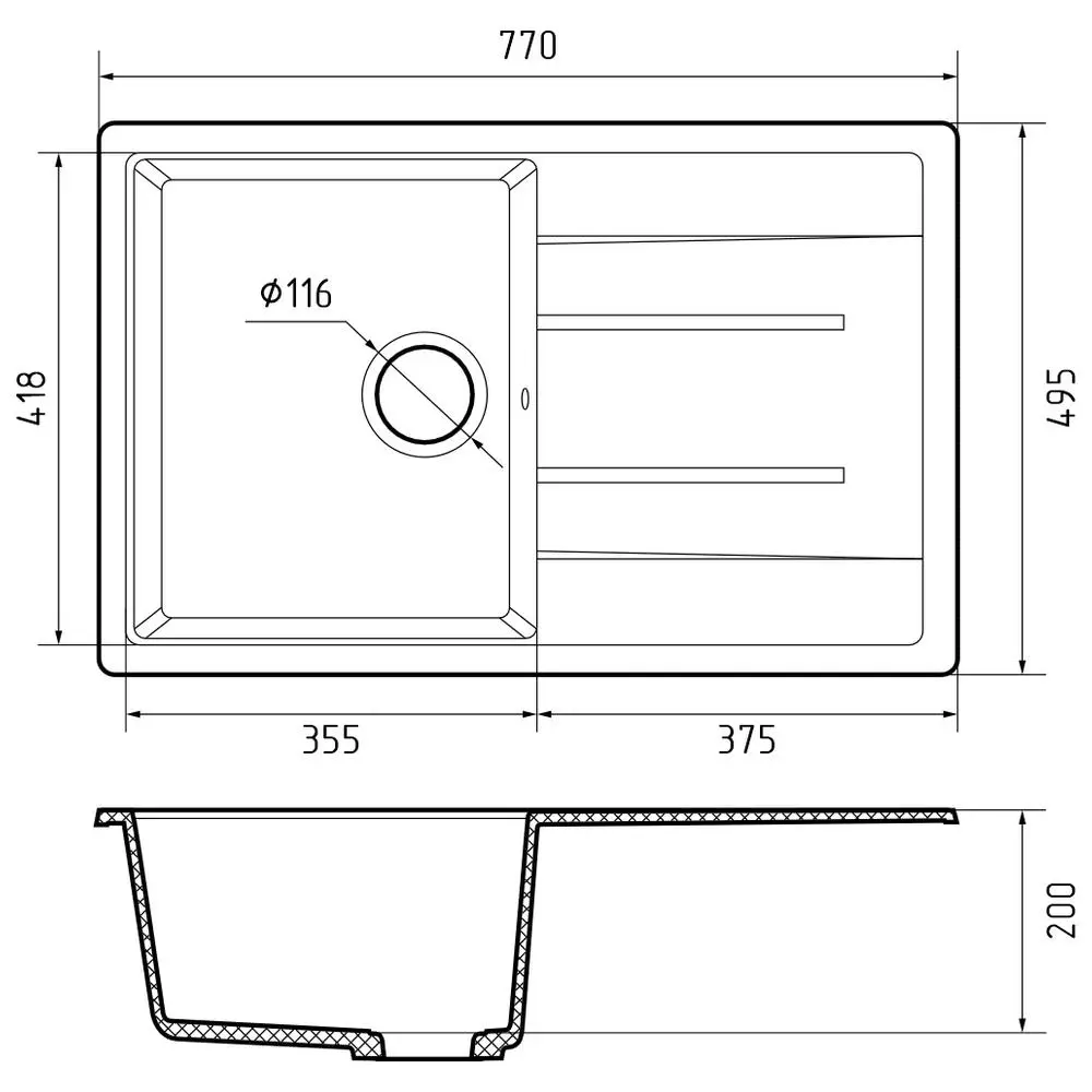 Фото 3 Мойка для кухни Granfest 49.5x77 см глубина чаши 20 см искусственный камень цвет терракотовый