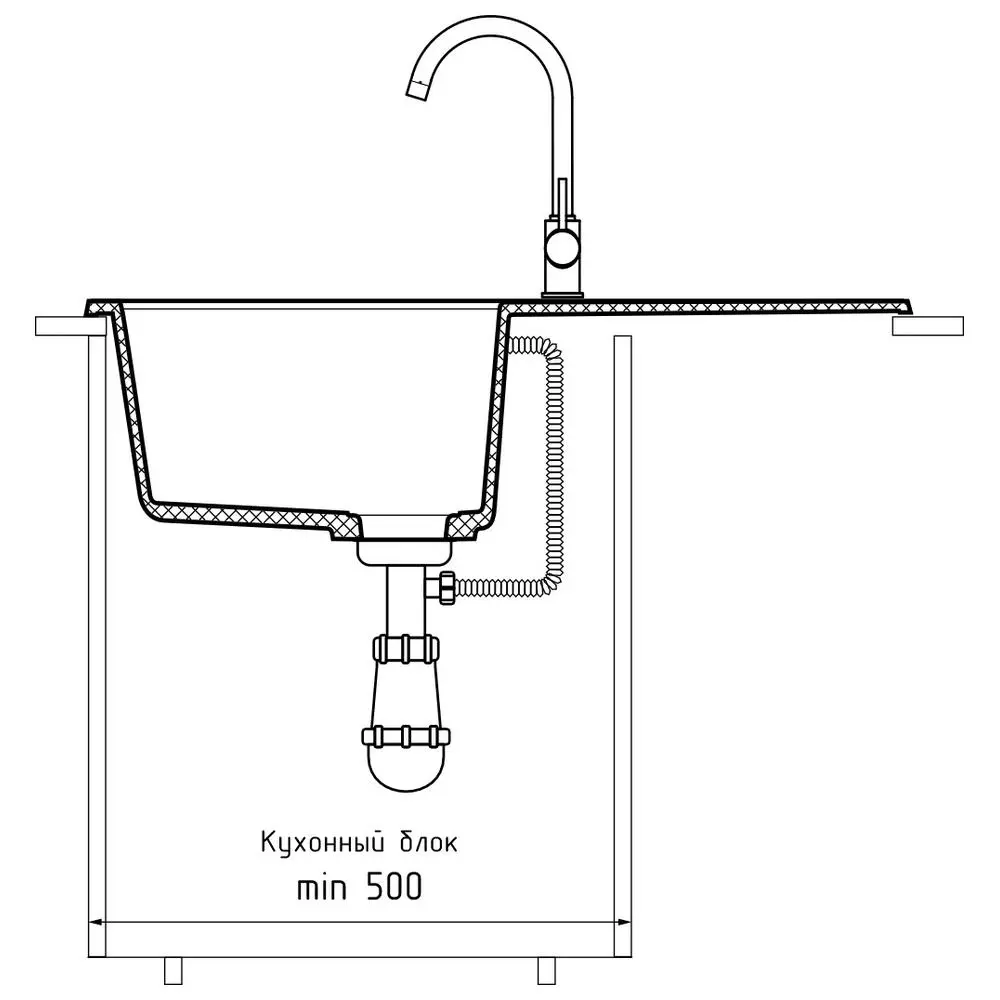 Фото 5 Мойка для кухни Granfest 49.5x77 см глубина чаши 20 см искусственный камень цвет черный