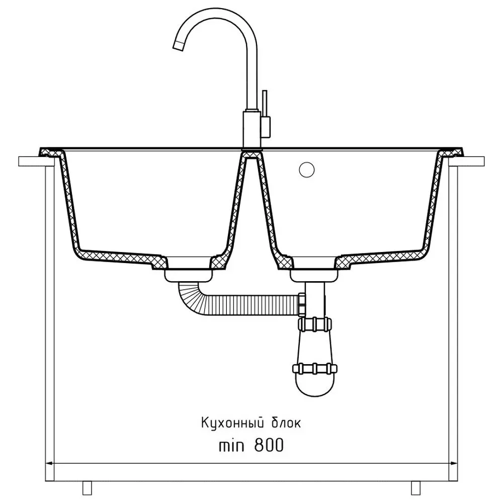 Фото 4 Мойка для кухни Granfest S-780K кашемир 50x78.6 см глубина чаши 20 см искусственный камень цвет бежевый