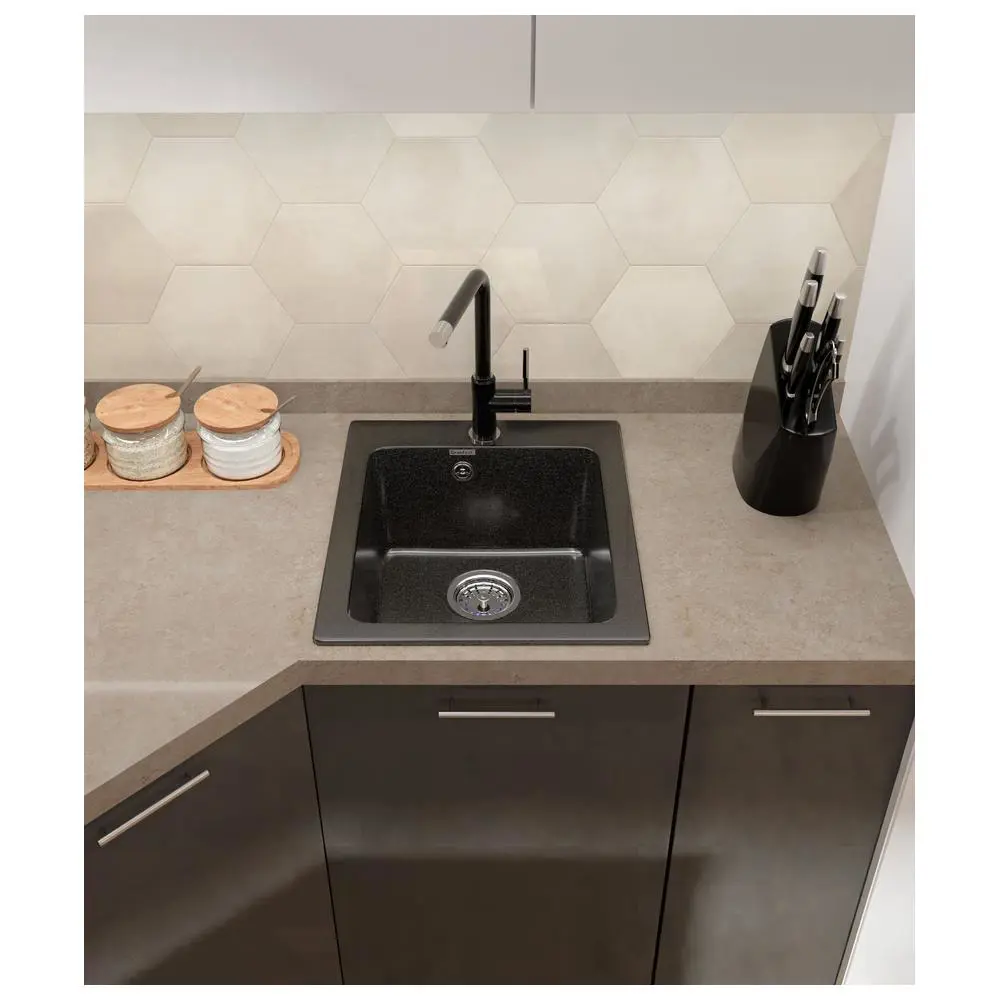 Фото 3 Мойка для кухни Granfest 50.5x42.7 см глубина чаши 20 см искусственный камень цвет черный