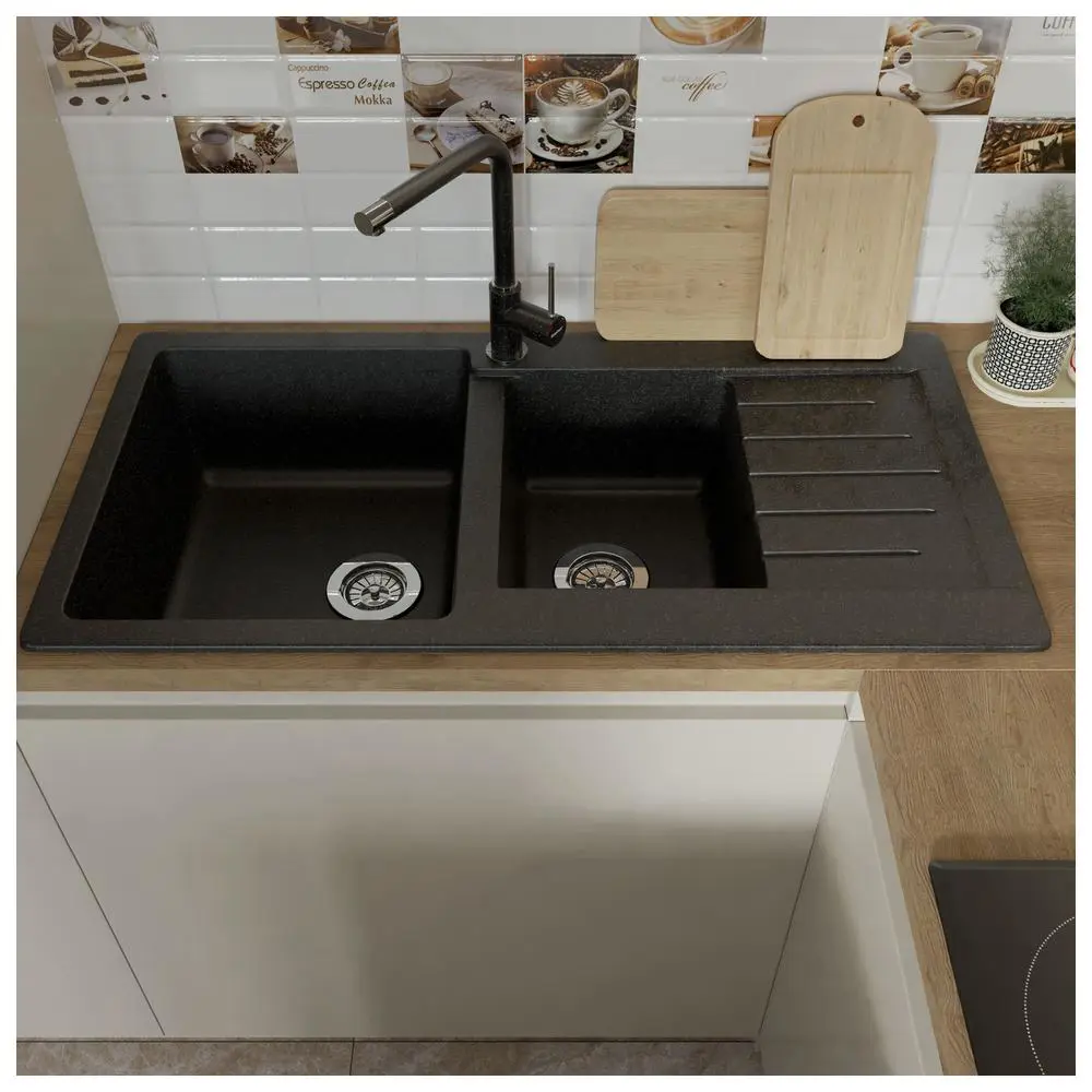 Фото 3 Мойка для кухни Granfest 50.3x97.7 см глубина чаши 20 см искусственный камень цвет черный