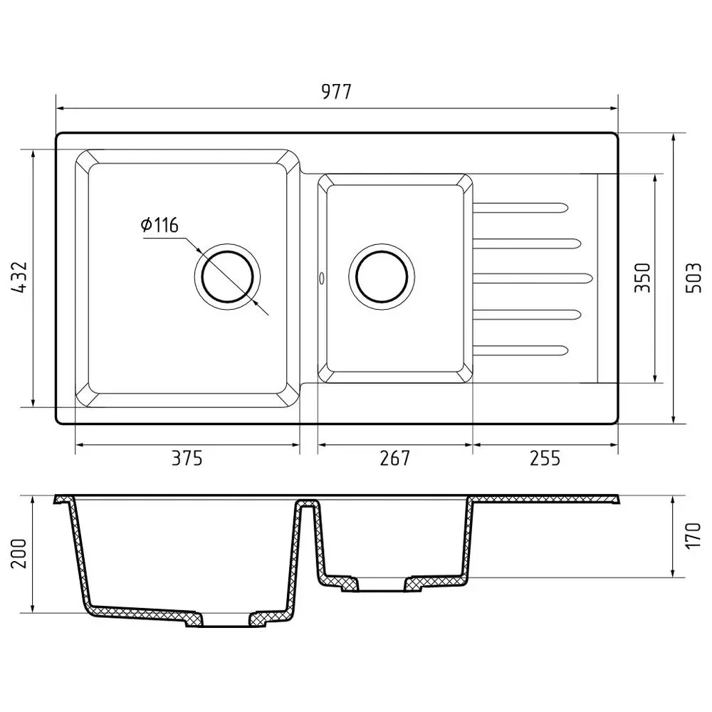 Фото 3 Мойка для кухни Granfest 50.3x97.7 см глубина чаши 20 см искусственный камень цвет песочный Фото 3 Мойка для кухни Granfest 50.3x97.7 см глубина чаши 20 см искусственный камень цвет песочный