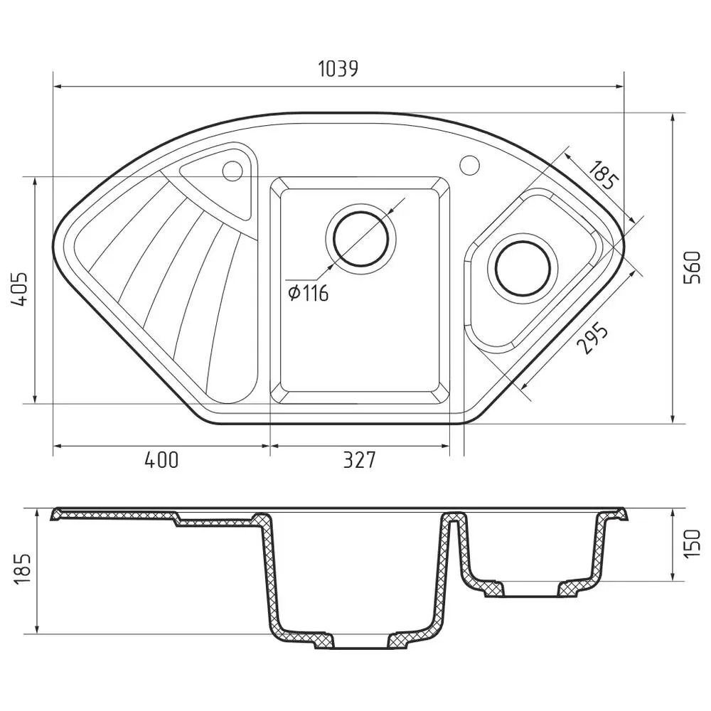 Фото 3 Мойка для кухни Granfest C-1040E кашемир 56x103.9 см глубина чаши 18.5 см искусственный камень цвет бежевый