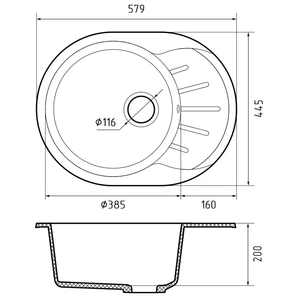 Фото 3 Мойка для кухни Granfest 44.5x57.9 см глубина чаши 20 см искусственный камень цвет песочный Фото 3 Мойка для кухни Granfest 44.5x57.9 см глубина чаши 20 см искусственный камень цвет песочный
