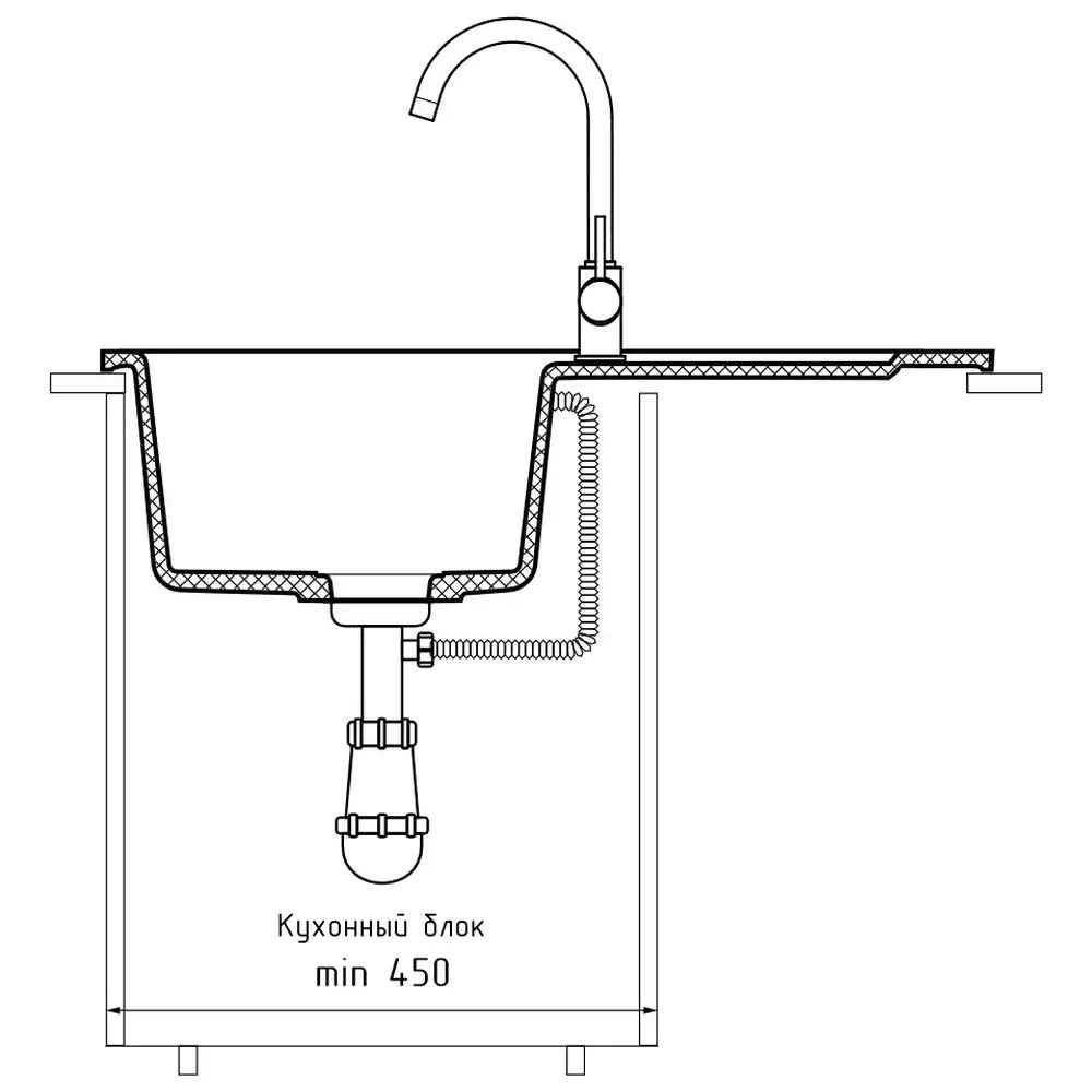 Фото 4 Мойка для кухни Granfest 680 L песочный 43.3x68.1 см глубина чаши 16 см искусственный камень цвет песочный