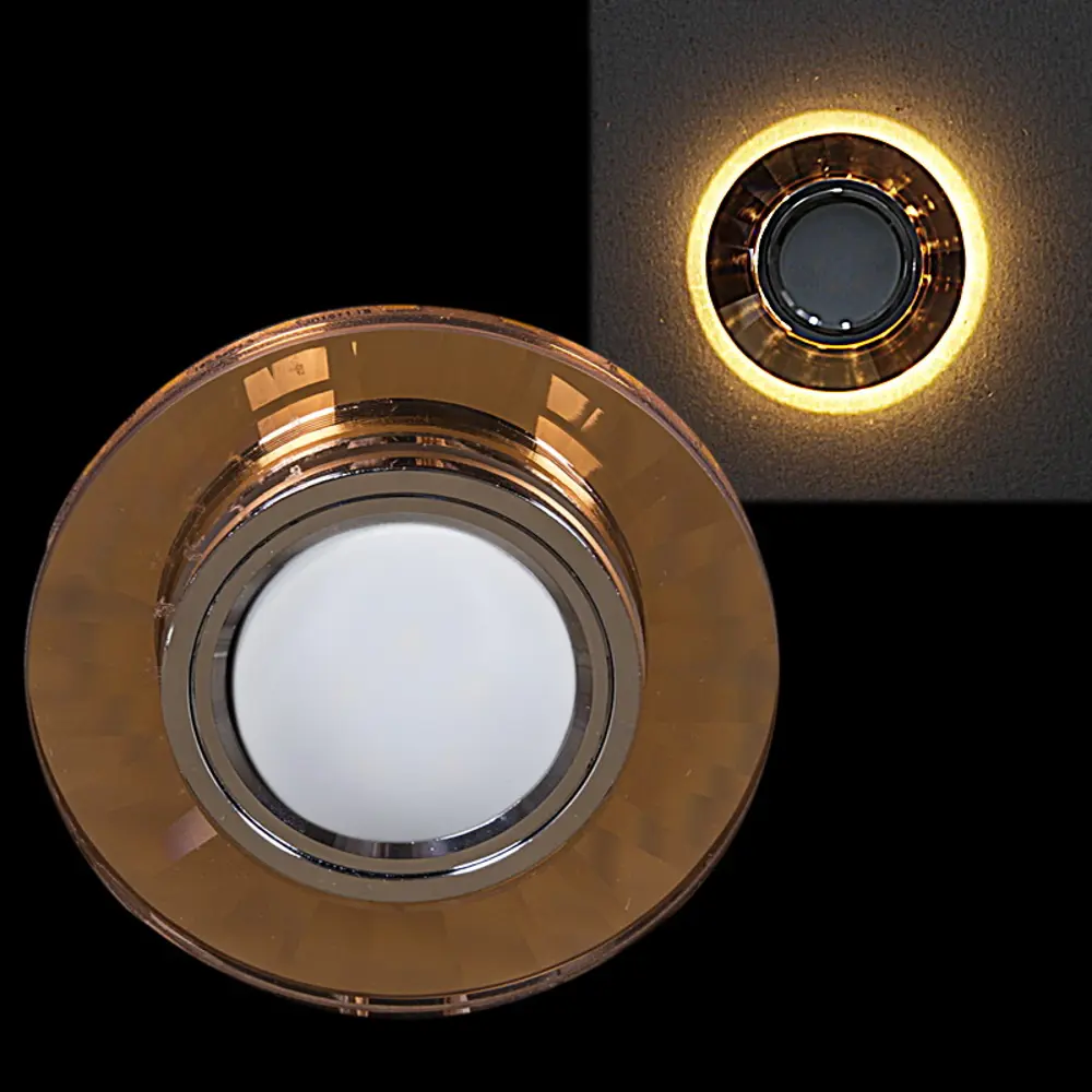 Фото Светильник точечный встраиваемый Reluce 16312-9.0-001lf mr16+led3w tea под отверстие 65 мм GU5.3 цвет хром/коричневый/прозрачный