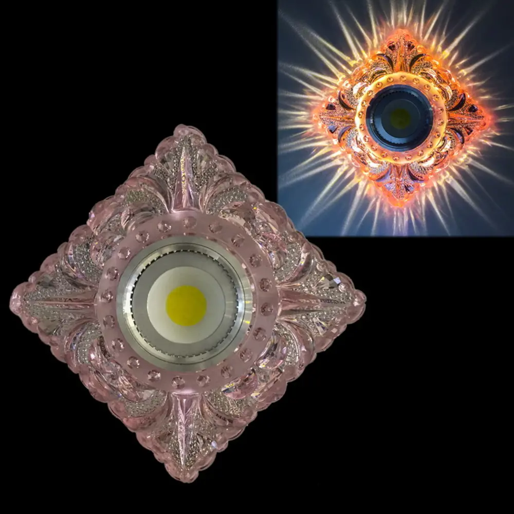 Фото Светильник точечный встраиваемый Reluce 42043-9.0-001pl mr16+led3w pk под отверстие 60 мм GU5.3 цвет прозрачный/розовый