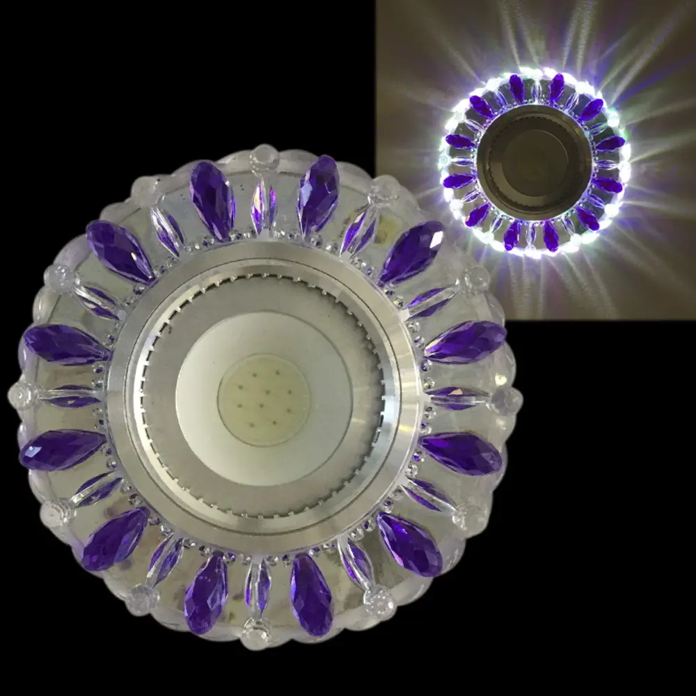 Фото Светильник точечный встраиваемый Reluce 42112-9.0-001pl mr16+led3w cl-pp+mix под отверстие 60 мм GU5.3 цвет прозрачный/фиолетовый