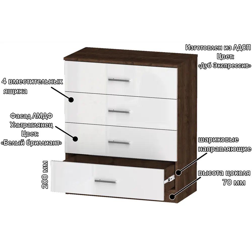 Фото 2 Комод Furnistyle 10727 4 ящика 80x40x90 см ЛДСП цвет разноцветный Фото 2 Комод Furnistyle 10727 4 ящика 80x40x90 см ЛДСП цвет разноцветный