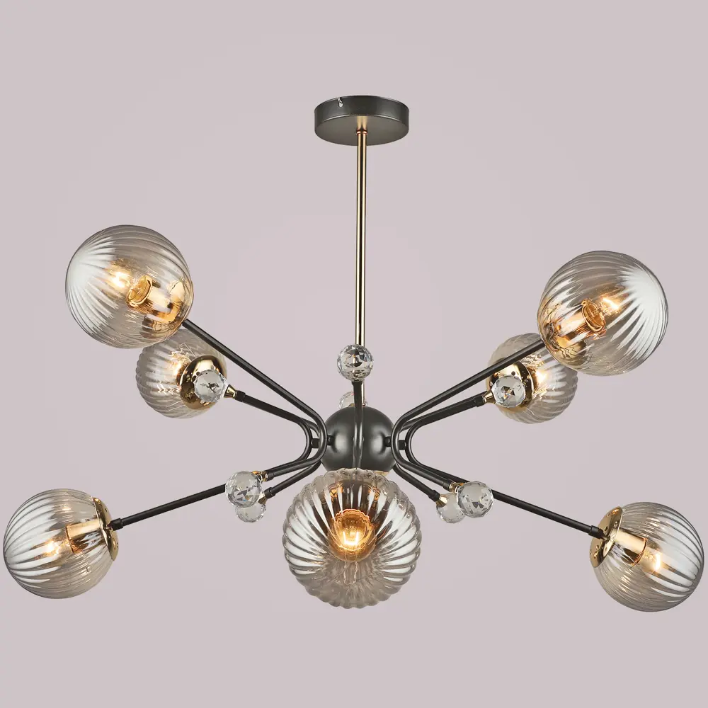 Фото 3 Люстра на штанге Reluce 04901-0.3-08 coffee+fgd 8 ламп 24 м² цвет черный Фото 3 Люстра на штанге Reluce 04901-0.3-08 coffee+fgd 8 ламп 24 м² цвет черный