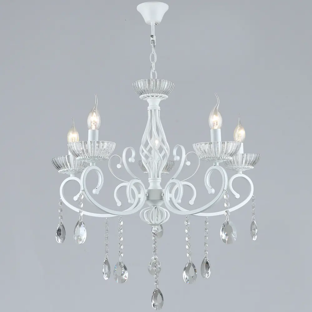 Фото Люстра подвесная Reluce 70550 70550-0.4-05 wt 5 ламп 14 м² цвет белый/прозрачный Фото Люстра подвесная Reluce 70550 70550-0.4-05 wt 5 ламп 14 м² цвет белый/прозрачный