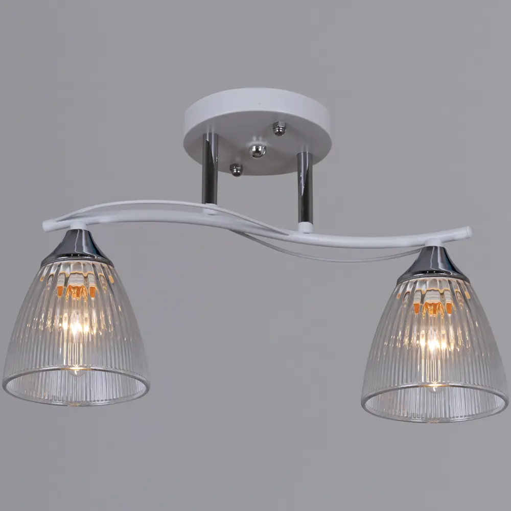 Фото Люстра потолочная Reluce 87360 87360-0.3-02 wh+cr 2 лампы 4 м² цвет хром/белый/прозрачный Фото Люстра потолочная Reluce 87360 87360-0.3-02 wh+cr 2 лампы 4 м² цвет хром/белый/прозрачный