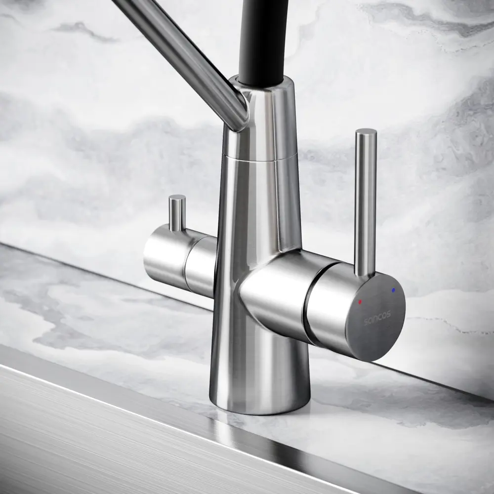 Фото 6 Смеситель для кухни Sancos SC12003SS гибкий излив 44 см цвет нержавеющая сталь/черный Фото 6 Смеситель для кухни Sancos SC12003SS гибкий излив 44 см цвет нержавеющая сталь/черный