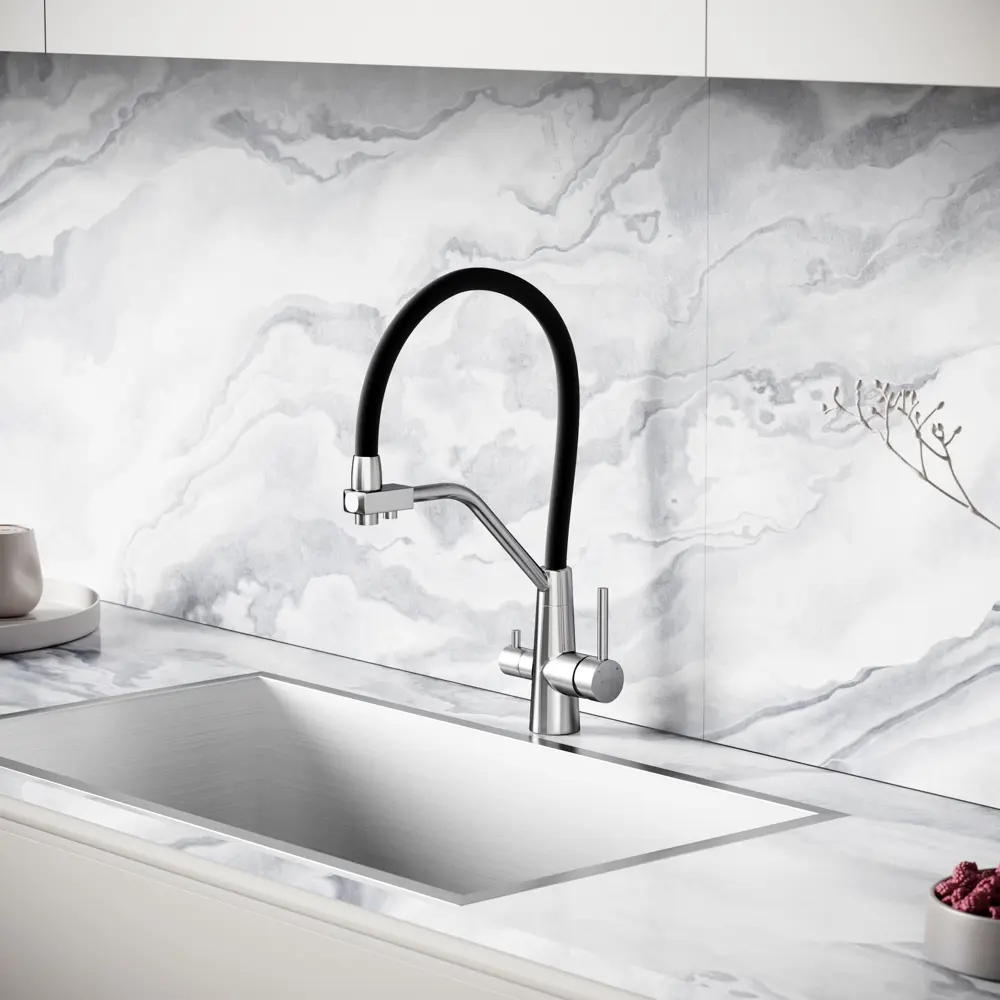 Фото 5 Смеситель для кухни Sancos SC12003SS гибкий излив 44 см цвет нержавеющая сталь/черный Фото 5 Смеситель для кухни Sancos SC12003SS гибкий излив 44 см цвет нержавеющая сталь/черный