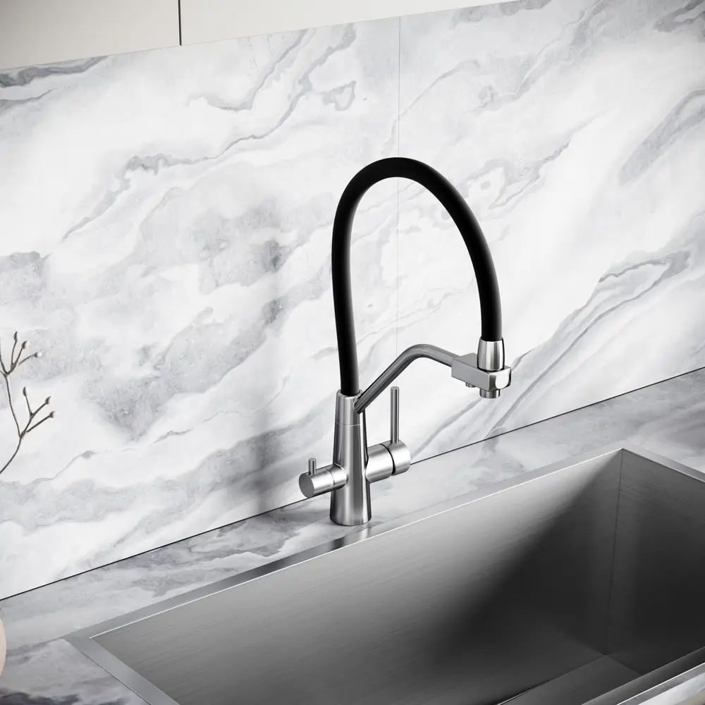 Фото 2 Смеситель для кухни Sancos SC12003SS гибкий излив 44 см цвет нержавеющая сталь/черный Фото 2 Смеситель для кухни Sancos SC12003SS гибкий излив 44 см цвет нержавеющая сталь/черный