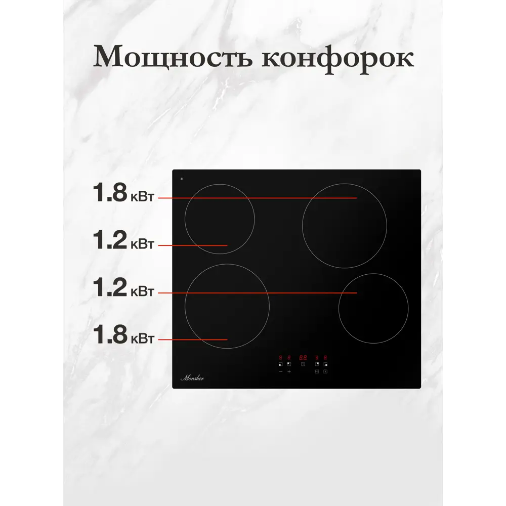 Фото 5 Электрическая варочная панель Monsher MHE 6003 59 см 4 конфорки цвет черный