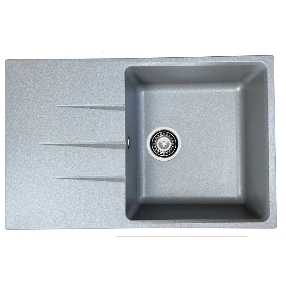 Фото Мойка для кухни врезная KONSENSA 50x78 см глубина чаши 20 см кварц цвет серебристый Фото Мойка для кухни врезная KONSENSA 50x78 см глубина чаши 20 см кварц цвет серебристый