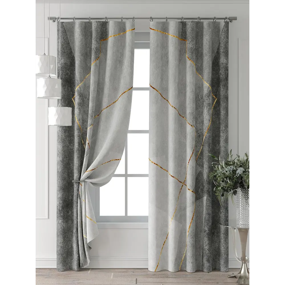 Фото 7 Комплект штор Comfy way Форнерс - 867 - 240 см CW709867240-240 на шторной ленте 240x150 см цвет серый