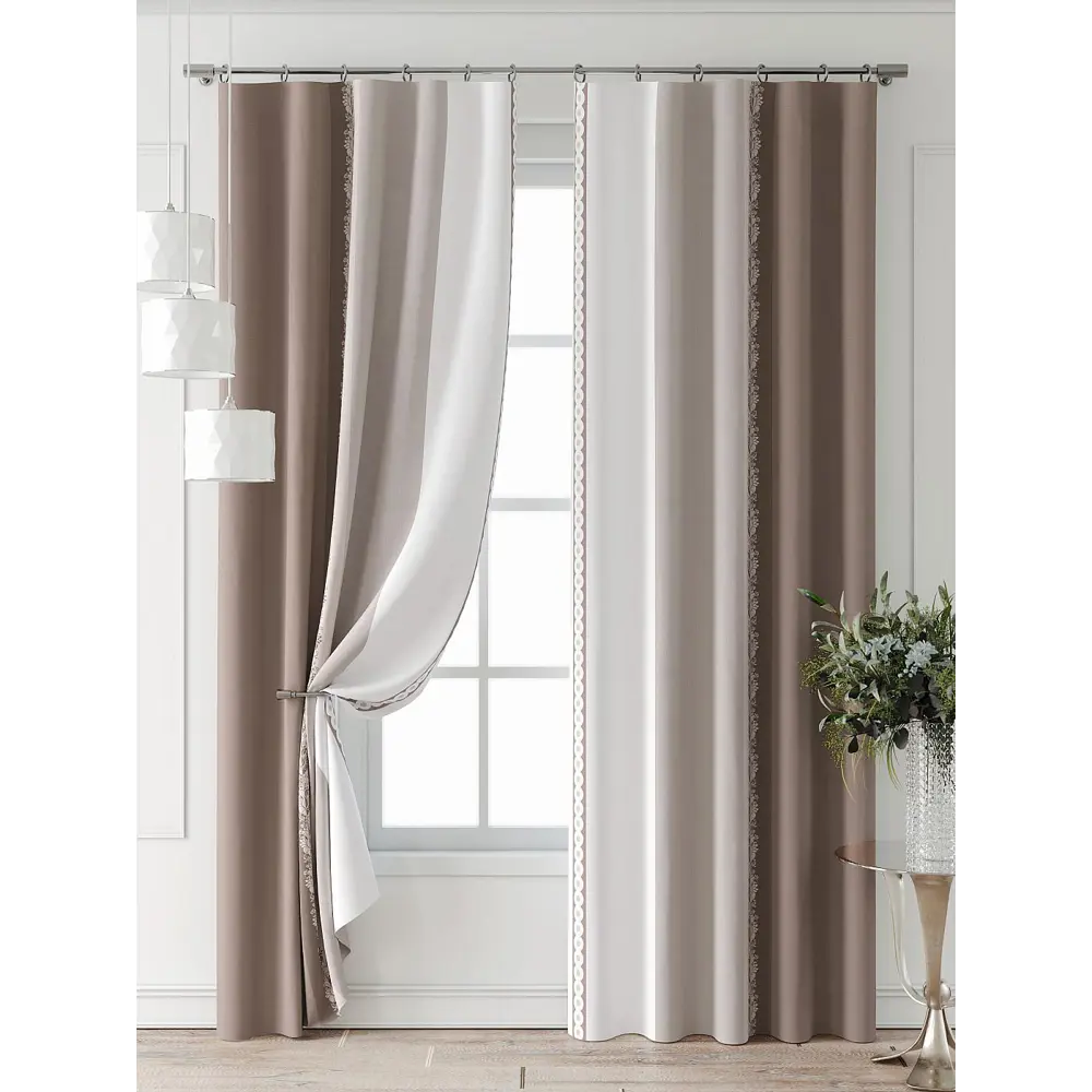 Фото 7 Комплект штор Comfy way Форнерс - 971 - 240 см CW709971240-240 на шторной ленте 240x150 см цвет бежевый Фото 7 Комплект штор Comfy way Форнерс - 971 - 240 см CW709971240-240 на шторной ленте 240x150 см цвет бежевый