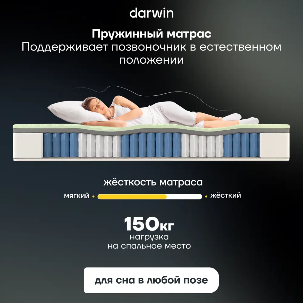 Фото 5 Матрас Darwin Zone spring 180x200x27 см независимый пружинный блок 2-спальный Фото 5 Матрас Darwin Zone spring 180x200x27 см независимый пружинный блок 2-спальный