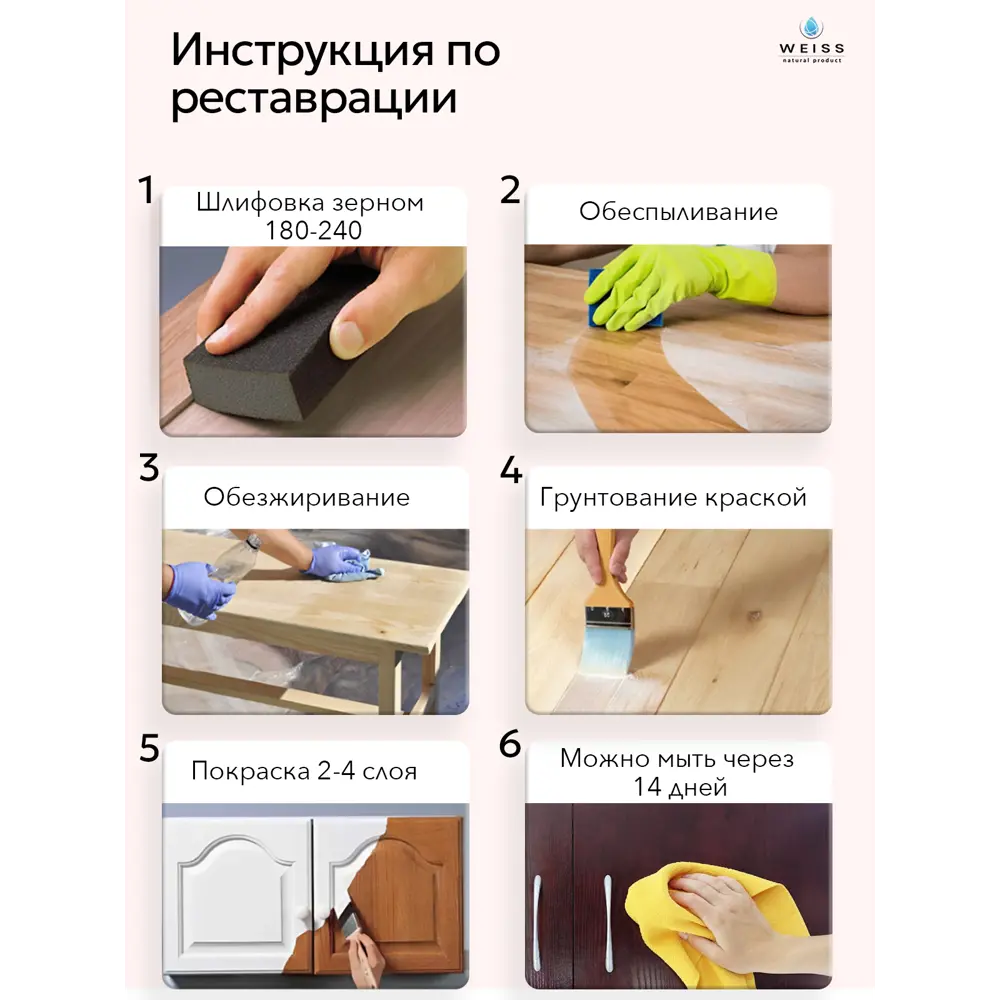 Фото 11 Краска для мебели и дерева Weiss Natural Product без запаха полуматовая цвет зеленый сапфир 0.8л