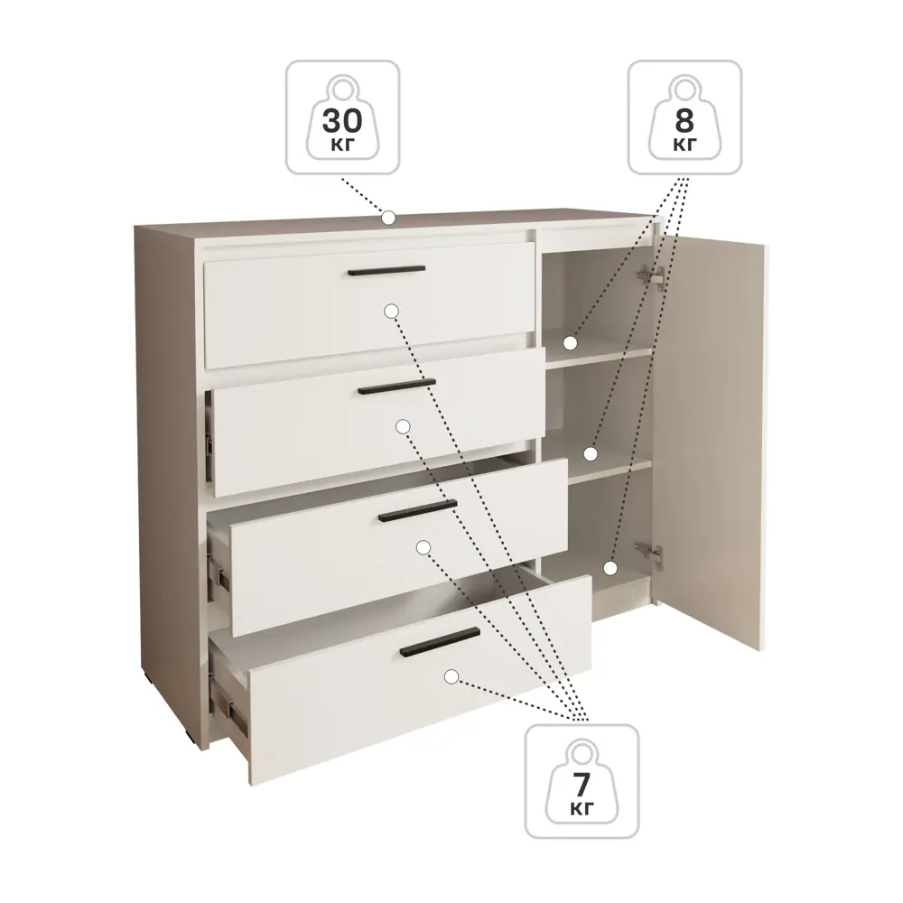 Фото 5 Комод Лион 4 ящика 120х100.2х41.6 см ЛДСП цвет белый