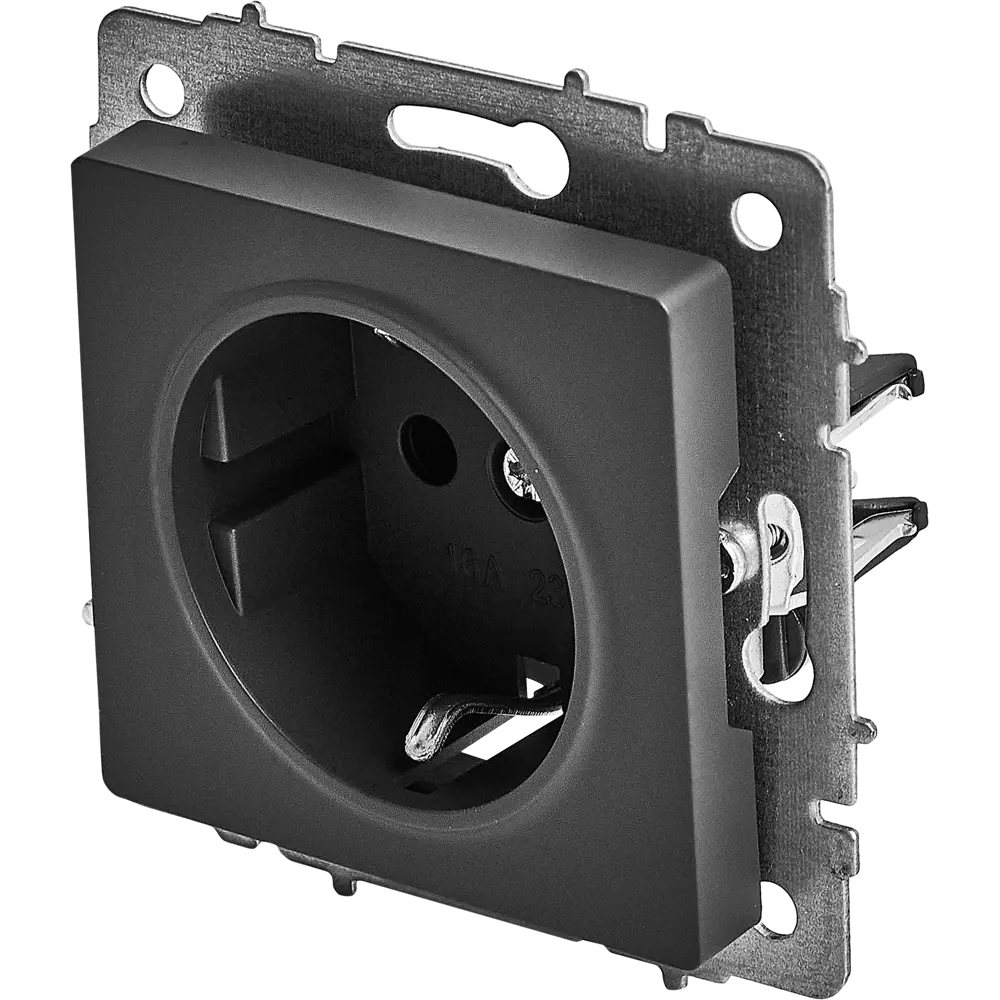 Фото 2 Розетка встраиваемая IEK Brite РС11-1-0-БрГ с заземлением цвет графит Фото 2 Розетка встраиваемая IEK Brite РС11-1-0-БрГ с заземлением цвет графит