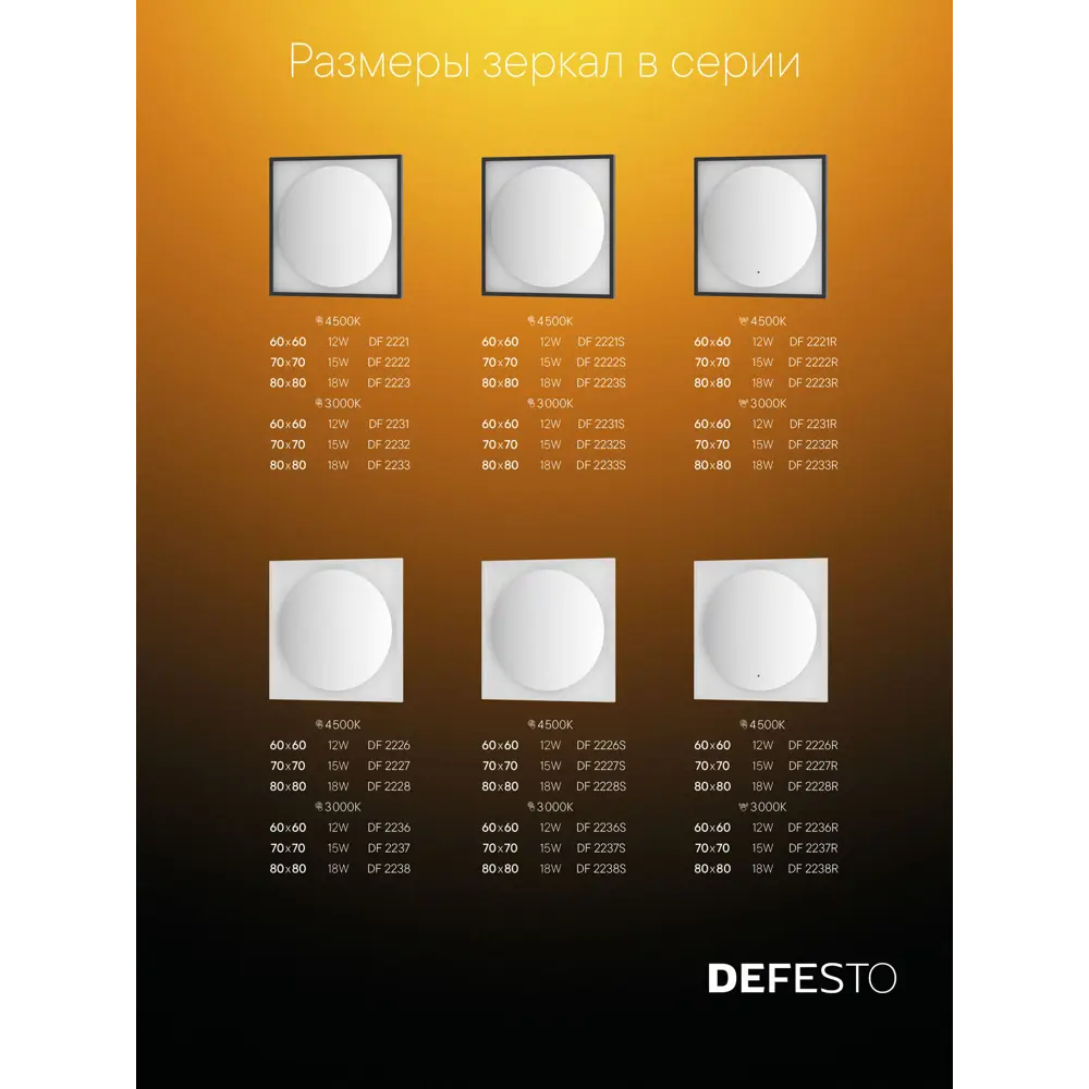 Фото 10 Зеркало для ванной Defesto Eclipse DF 2237S с подсветкой 70x70см