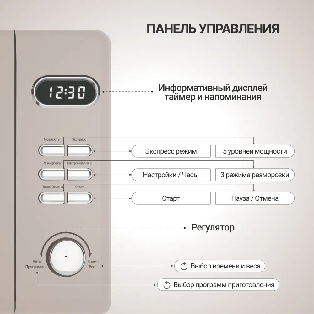 Фото 2 Отдельностоящая микроволновая печь Tesler ME-2035 SAND GREY 20 л 45.1x25.8x35.6 см цвет песочный Фото 2 Отдельностоящая микроволновая печь Tesler ME-2035 SAND GREY 20 л 45.1x25.8x35.6 см цвет песочный