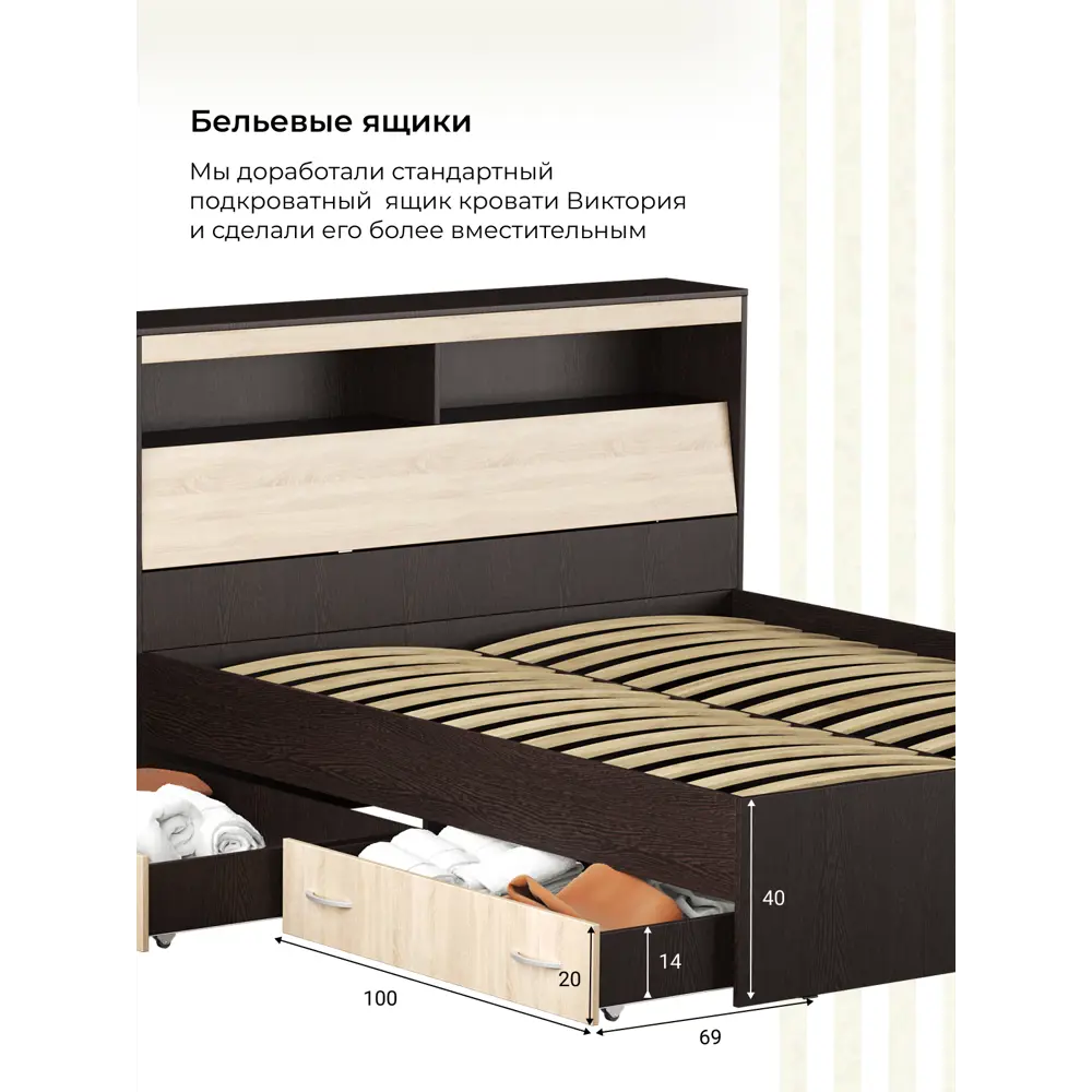 Фото 5 Кровать Ruhome24 Виктория 160x200 см с ортопедическим основанием цвет венге-дуб Фото 5 Кровать Ruhome24 Виктория 160x200 см с ортопедическим основанием цвет венге-дуб