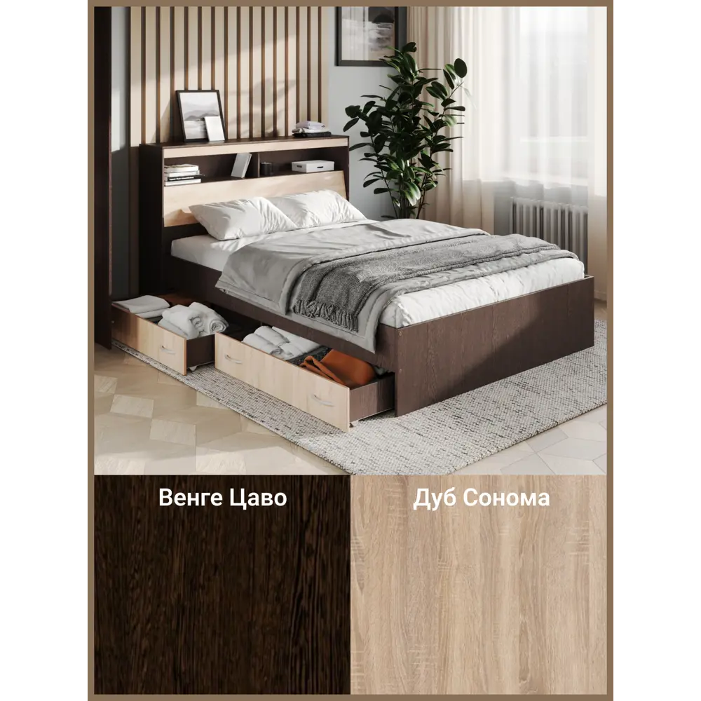 Фото 3 Кровать Ruhome24 Виктория 160x200 см с ортопедическим основанием цвет венге-дуб Фото 3 Кровать Ruhome24 Виктория 160x200 см с ортопедическим основанием цвет венге-дуб