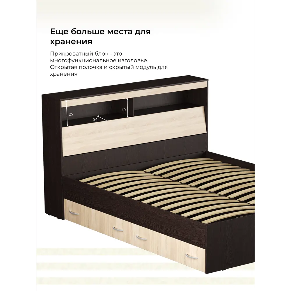 Фото 6 Кровать Ruhome24 Виктория 160x200 см с ортопедическим основанием цвет венге-дуб Фото 6 Кровать Ruhome24 Виктория 160x200 см с ортопедическим основанием цвет венге-дуб