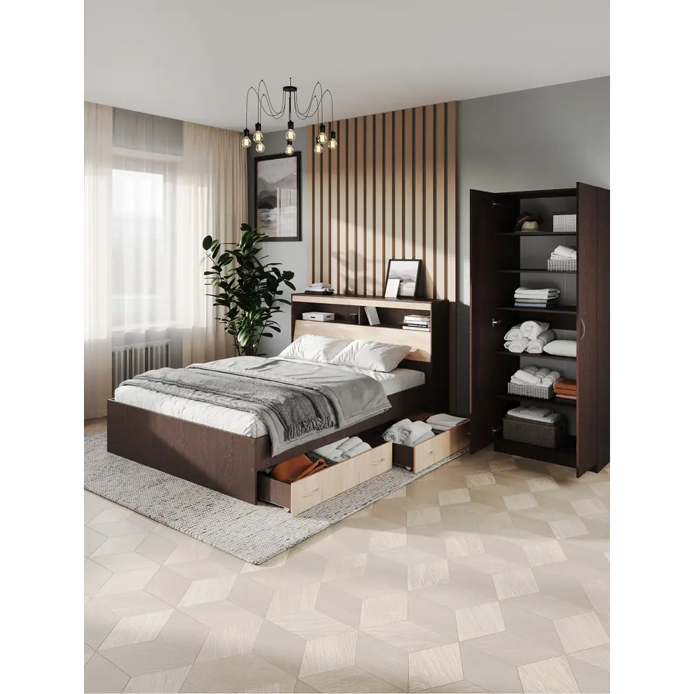 Фото 7 Кровать Ruhome24 Виктория 160x200 см с ортопедическим основанием цвет венге-дуб Фото 7 Кровать Ruhome24 Виктория 160x200 см с ортопедическим основанием цвет венге-дуб