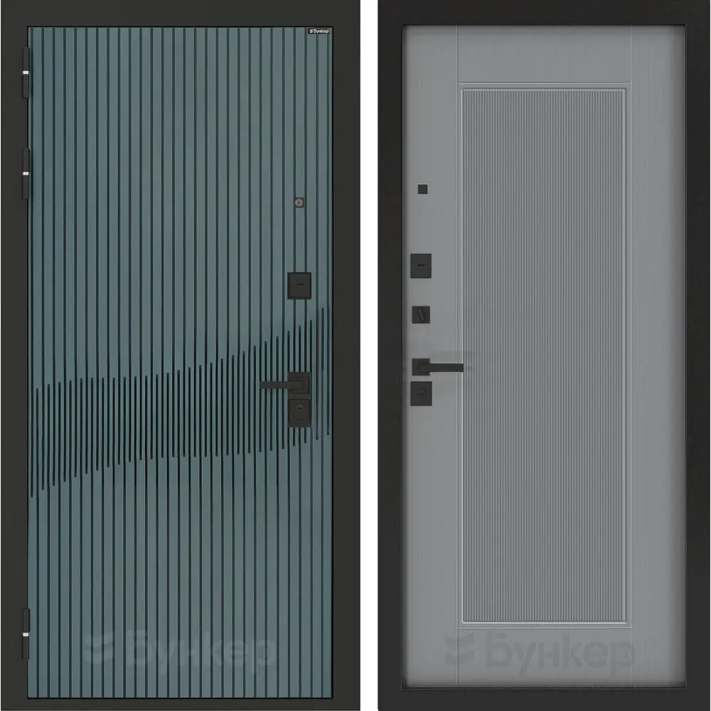 Фото Входная дверь Bunker Бункер BN-13 левый 205x88см цвет веллюто верде/серый софт рельеф с панелью Амстрод