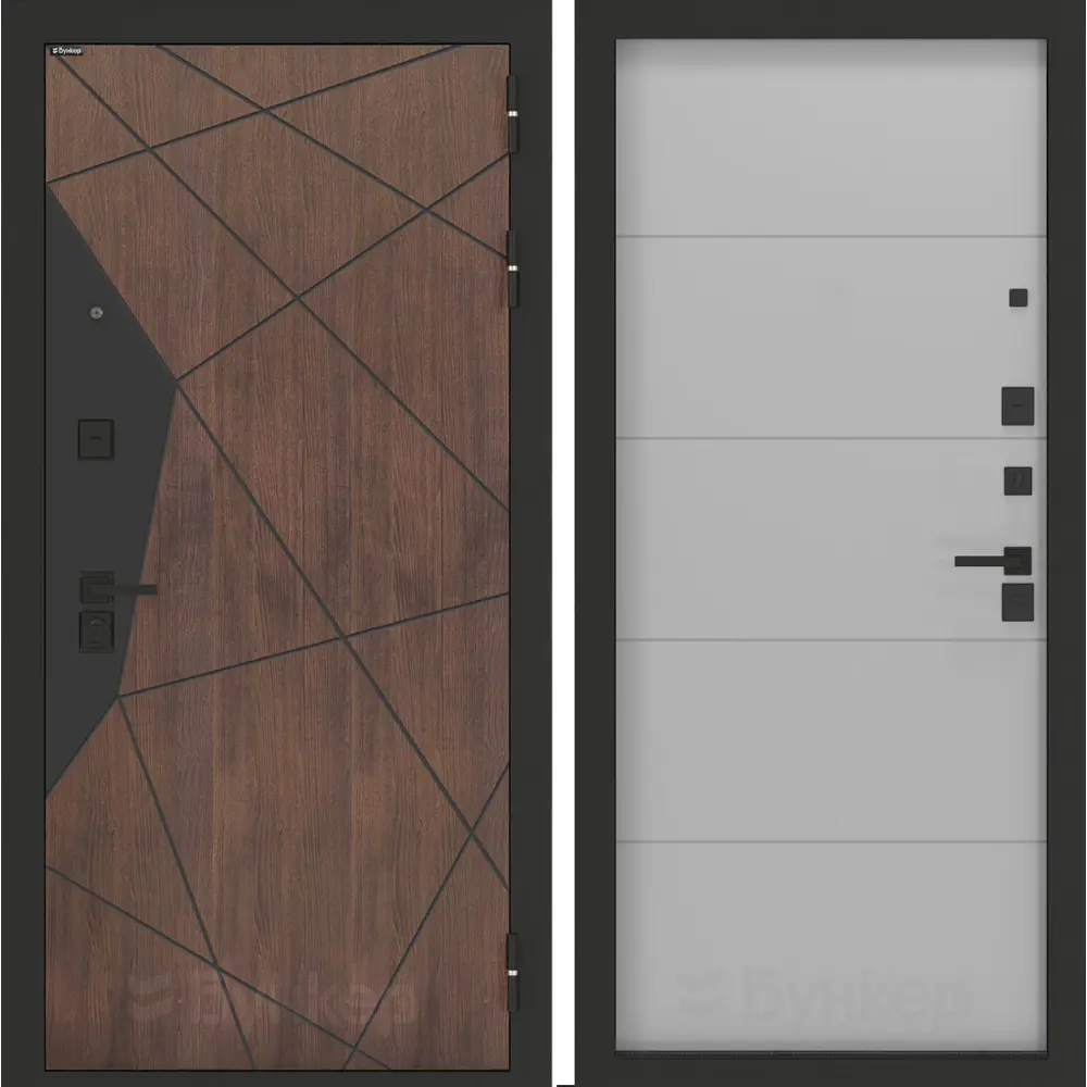 Фото Входная дверь Bunker Бункер BN-14 правый 205x88см цвет орех американский/лайт грей софт с панелью ФЛ-649 Фото Входная дверь Bunker Бункер BN-14 правый 205x88см цвет орех американский/лайт грей софт с панелью ФЛ-649